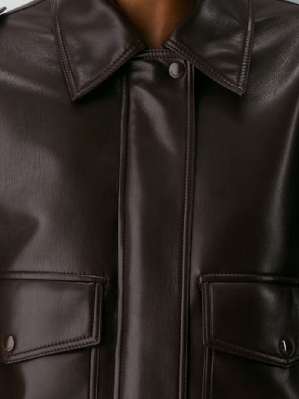 Aritzia Croft Unreal Leather Bomber Jacket - Rich mocha Brown - Small - Picture 11 of 13